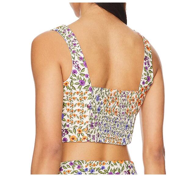 Agua Bendita Kosia Crop Tank Top - Floral Smocked, Beaded | Womens L NWT - Picture 5 of 6